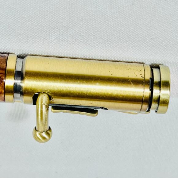 Bolt Action Ball Point Pen Rifle Handmade Brass Gold Brown Swirl Acrylic Resin - Picture 5 of 7